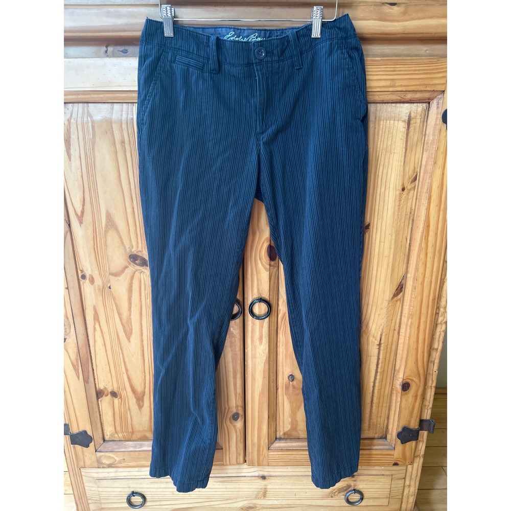 Eddie Bauer Legend Pinstripe Pants Womens 6 Gray Blue Straight Leg 100% Cotton